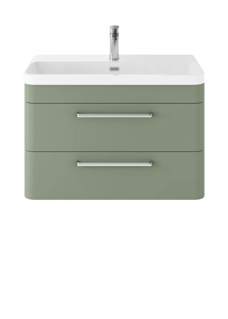 Solar Wall Hung 800mm Vanity Unit & Thin Edge Ceramic Basin - Fern Green Super Matt