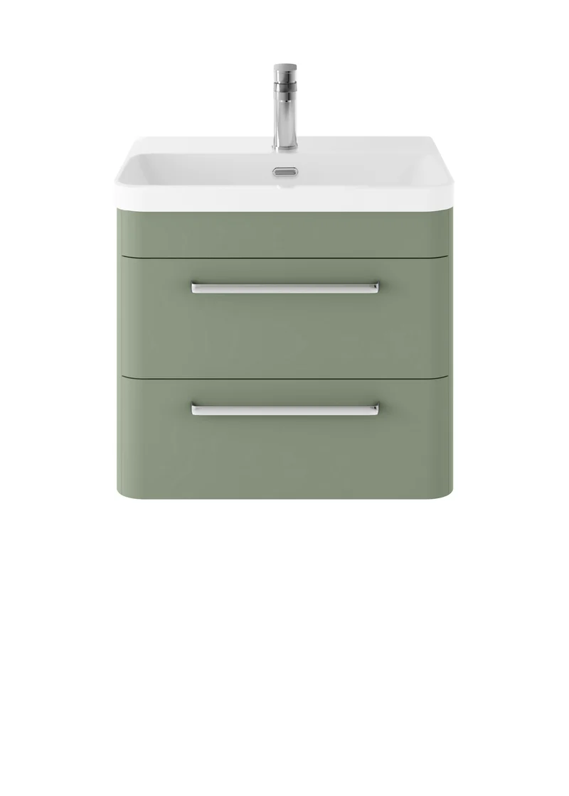 Solar Wall Hung 600mm Vanity Unit & Thin Edge Ceramic Basin - Fern Green Super Matt