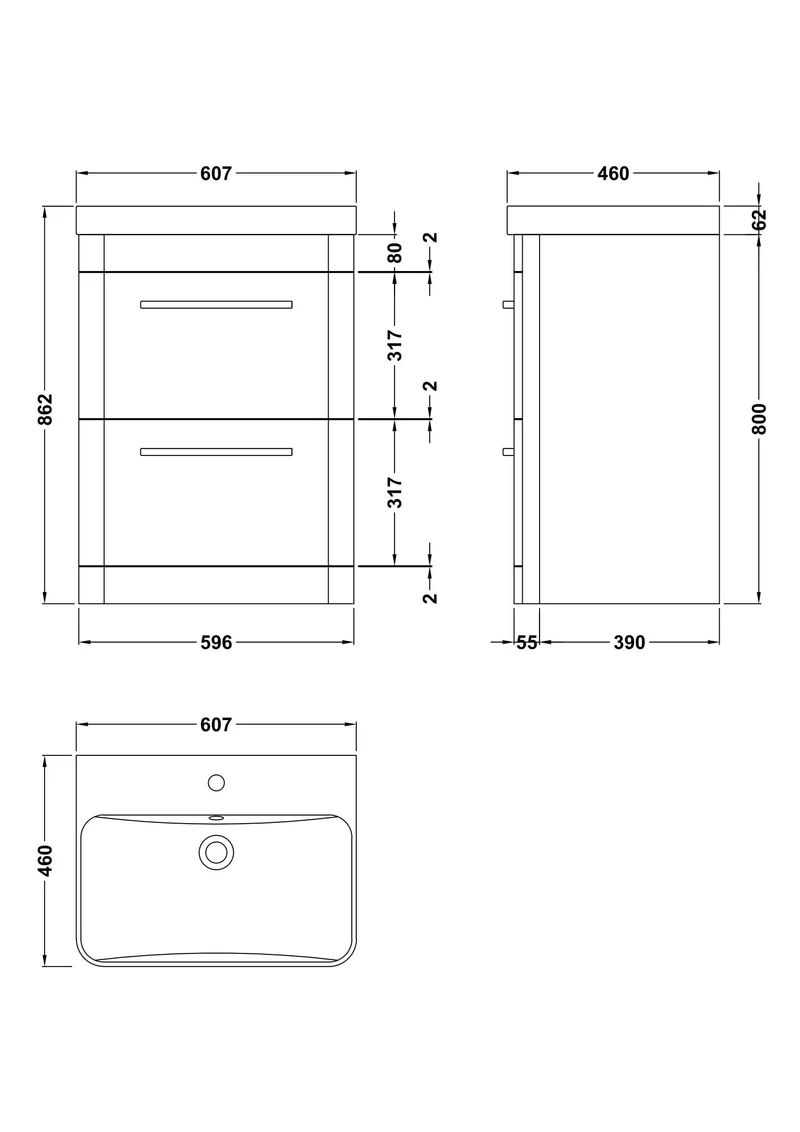 Solar Floor Standing 600mm Vanity Unit & Thin Edge Ceramic Basin - Cool Grey Super Matt