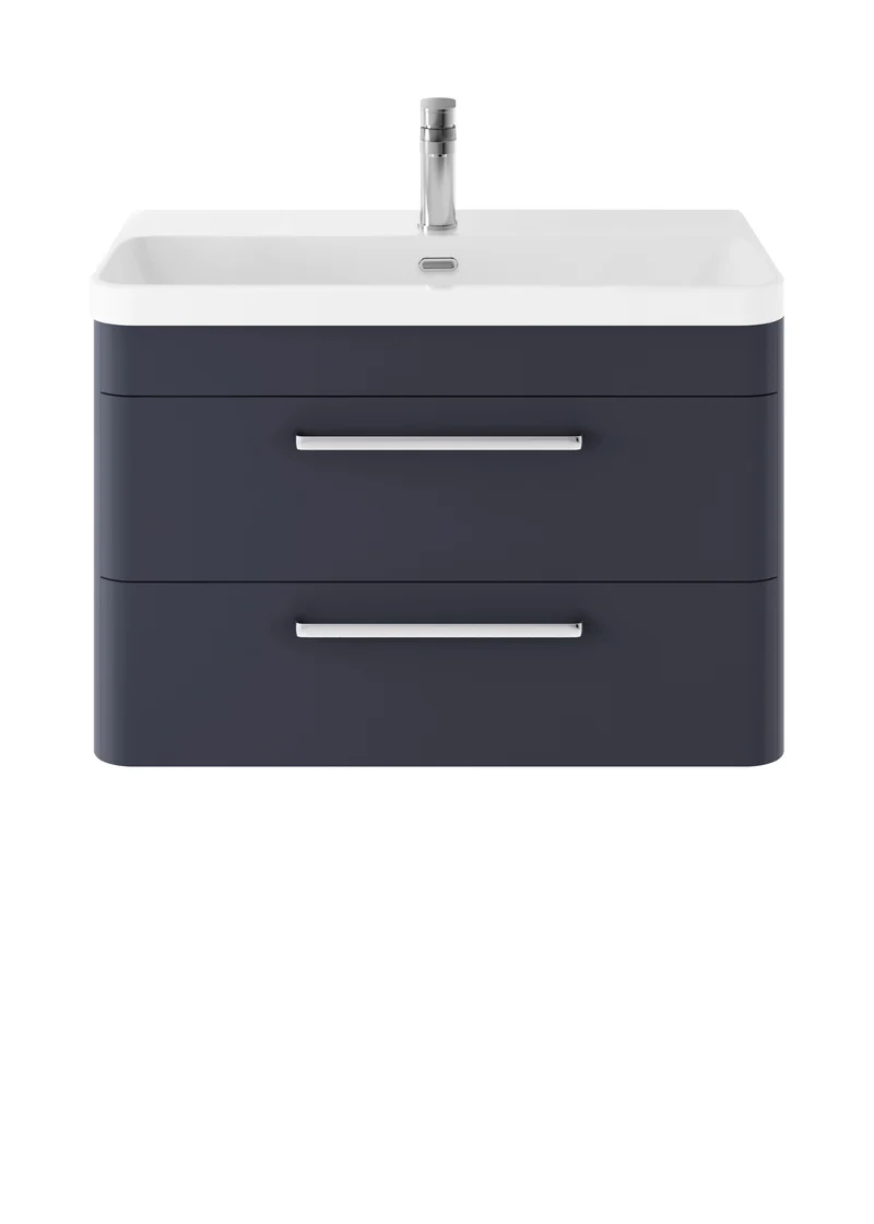 Solar Wall Hung 800mm Vanity Unit & Thin Edge Ceramic Basin - Indigo Blue Super Matt