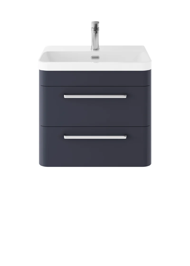 Solar Wall Hung 600mm Vanity Unit & Thin Edge Ceramic Basin - Indigo Blue Super Matt
