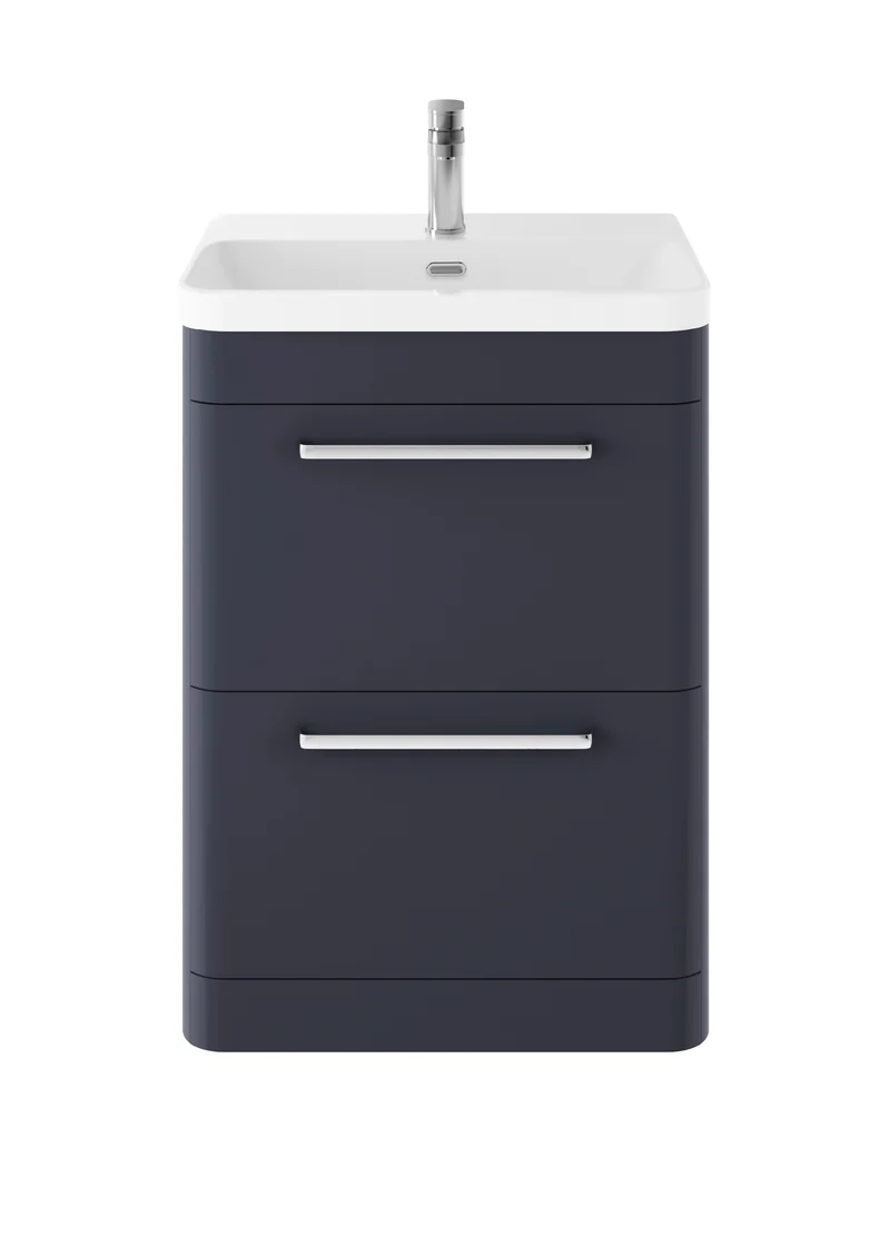 Solar Floor Standing 600mm Vanity Unit & Thin Edge Ceramic Basin - Indigo Blue Super Matt