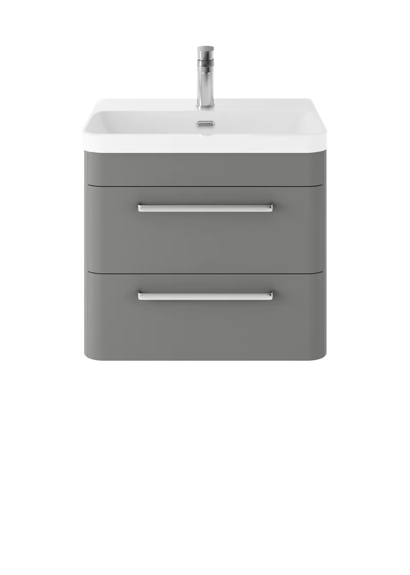 Solar Wall Hung 600mm Vanity Unit & Thin Edge Ceramic Basin - Cool Grey Super Matt
