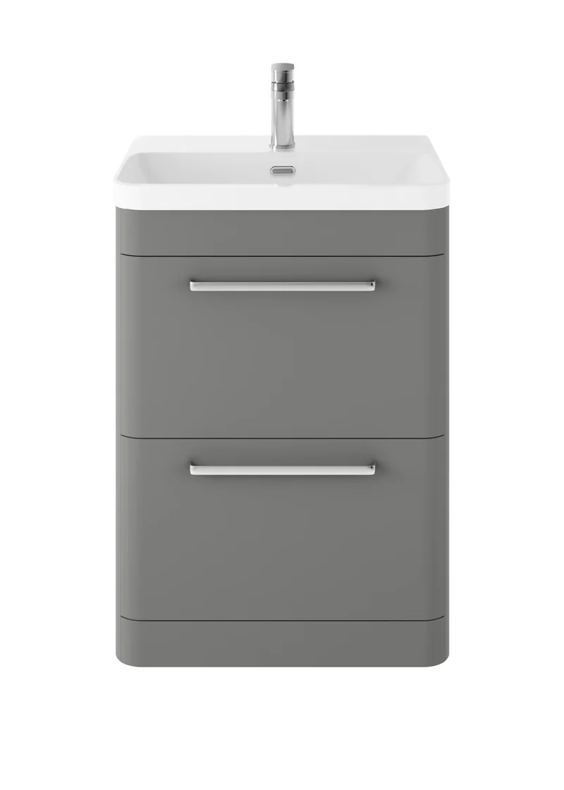 Solar Floor Standing 600mm Vanity Unit & Thin Edge Ceramic Basin - Cool Grey Super Matt