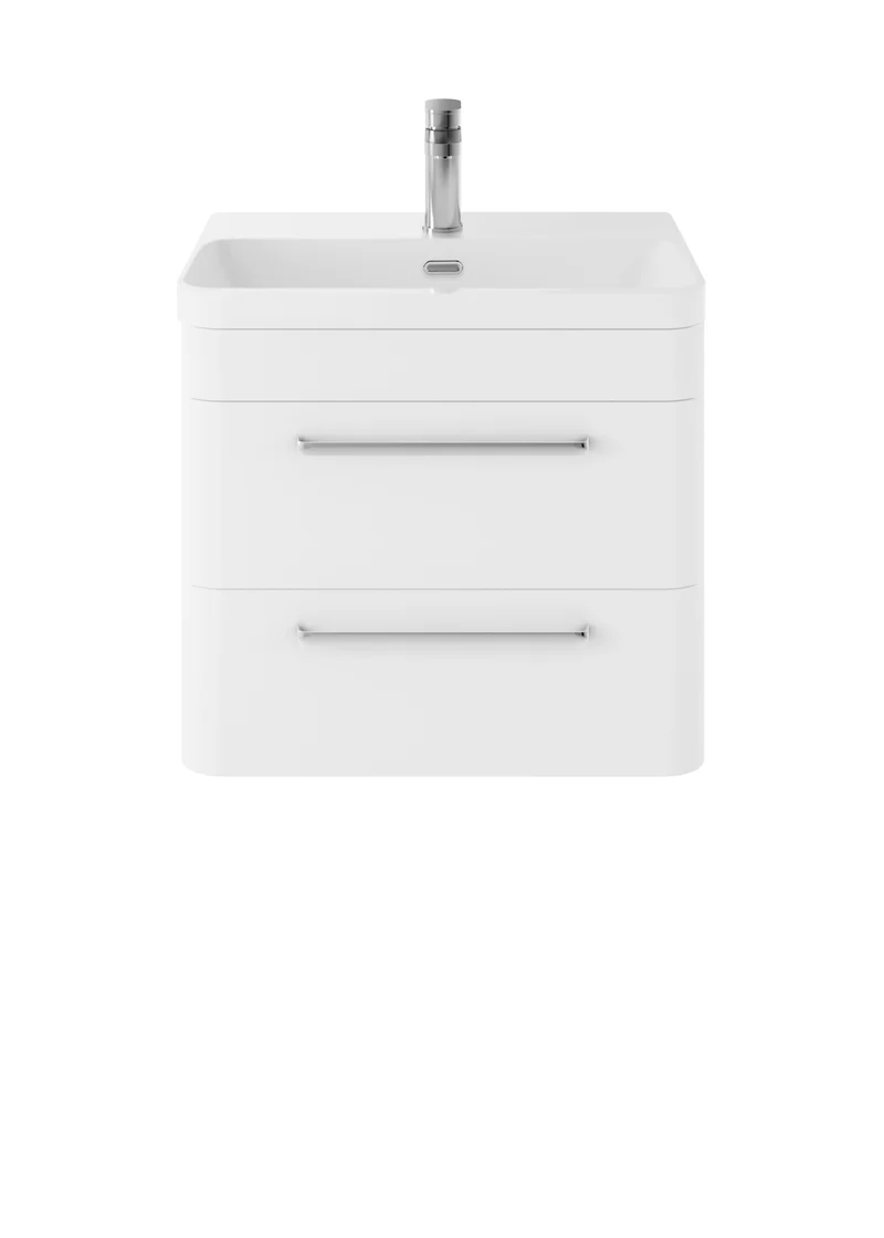 Solar Wall Hung 600mm Vanity Unit & Thin Edge Ceramic Basin - Pure White Super Matt