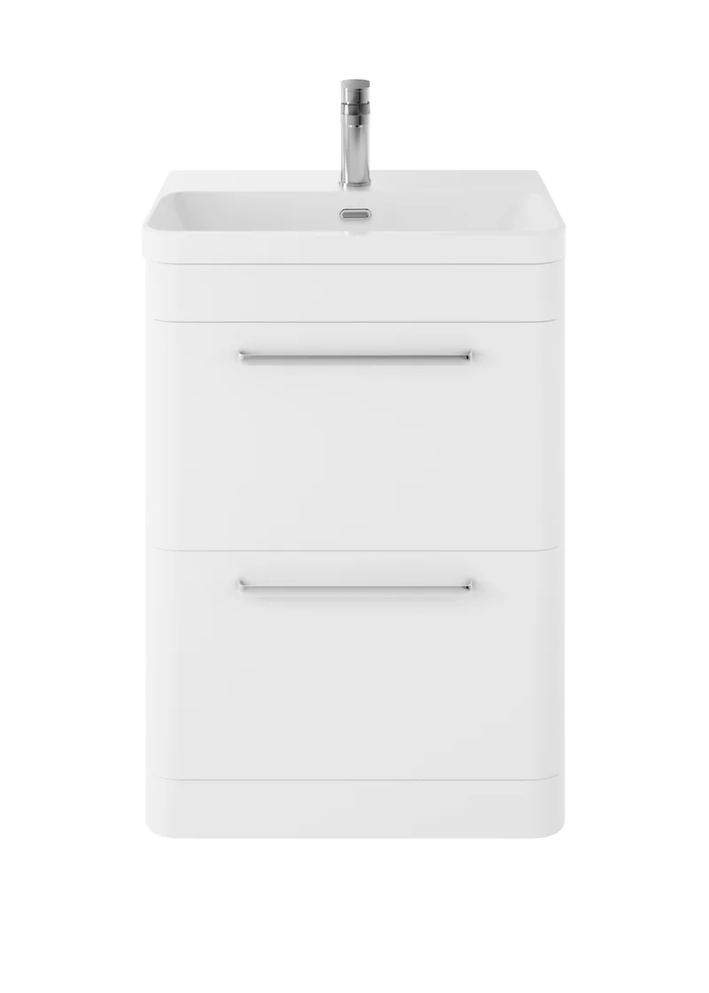 Solar Floor Standing 600mm Vanity Unit & Thin Edge Ceramic Basin - Pure White Super Matt
