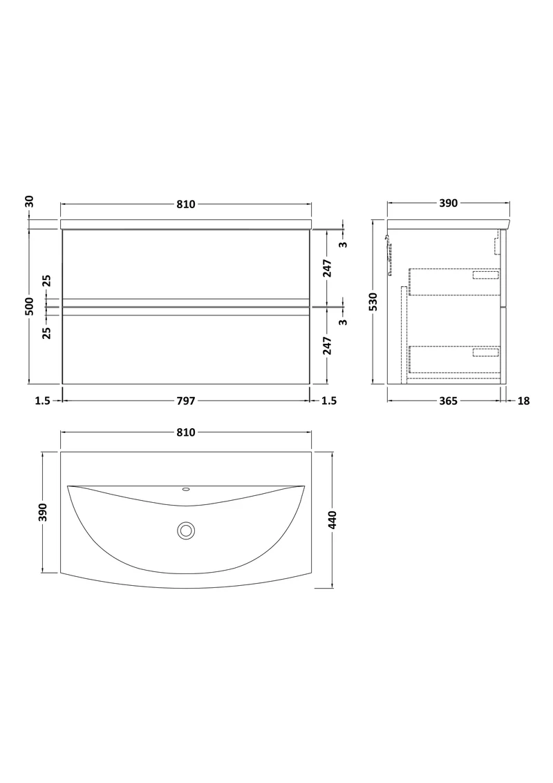 Urban 800mm Wall Hung 2 Drawer Vanity Unit & Curved Ceramic Basin - Soft Black Satin