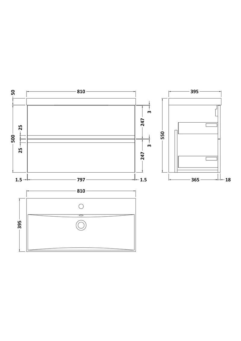 Urban 800mm Wall Hung 2 Drawer Vanity Unit & Thin Edge Ceramic Basin - Soft Black Satin