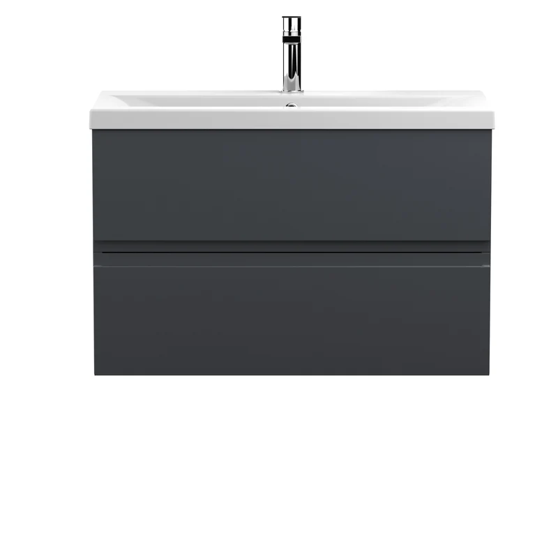 Urban 800mm Wall Hung 2 Drawer Vanity Unit & Mid Edge Ceramic Basin - Soft Black Satin
