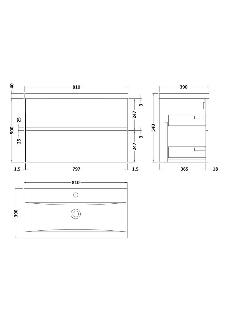 Urban 800mm Wall Hung 2 Drawer Vanity Unit & Mid Edge Ceramic Basin - Soft Black Satin