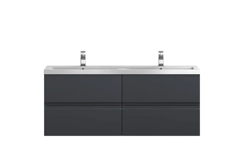 Urban 1200mm Wall Hung 4 Drawer Vanity Unit & Double Ceramic Basin - Soft Black Satin