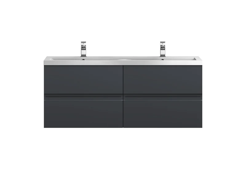 Urban 1200mm Wall Hung 4 Drawer Vanity Unit & Double Ceramic Basin - Soft Black Satin