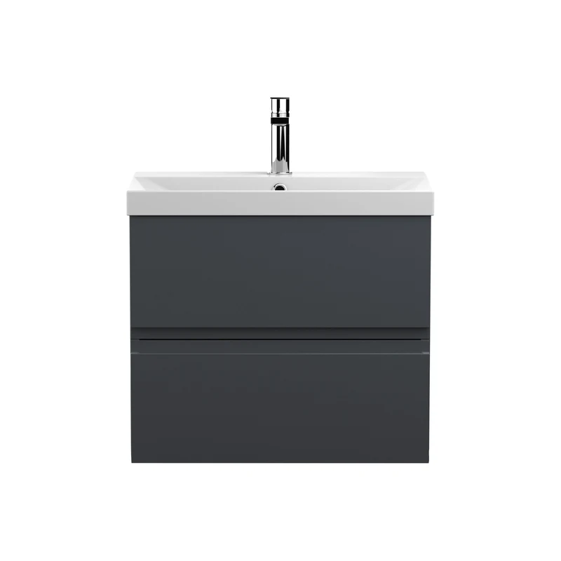 Urban 600mm Wall Hung 2 Drawer Vanity Unit & Thin Edge Ceramic Basin - Soft Black Satin