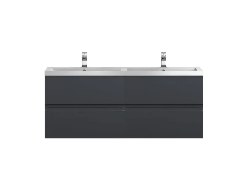 Urban 1200mm Wall Hung 4 Drawer Vanity Unit & Double Polymarble Basin - Soft Black Satin