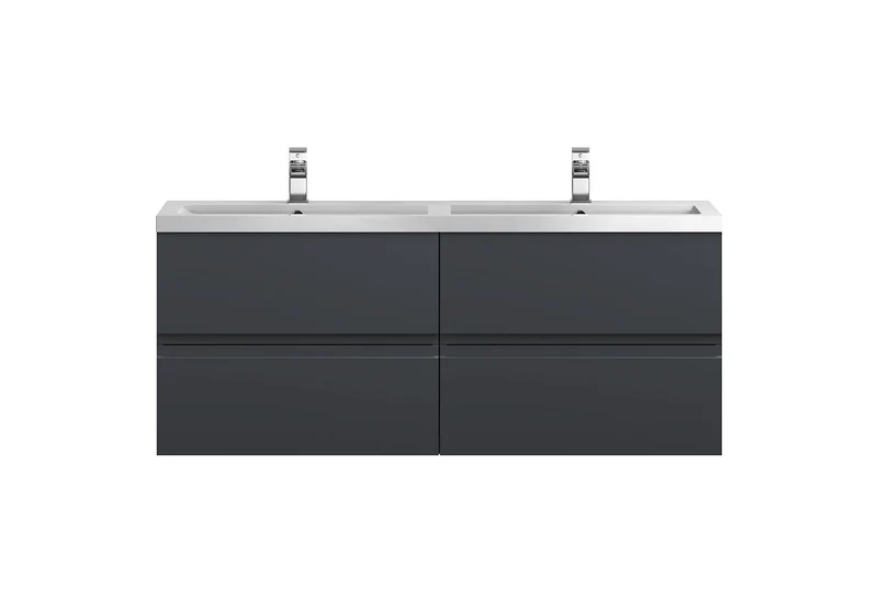 Urban 1200mm Wall Hung 4 Drawer Vanity Unit & Double Polymarble Basin - Soft Black Satin