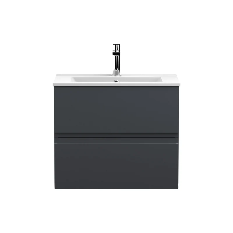 Urban 600mm Wall Hung 2 Drawer Vanity Unit & Minimalist Ceramic Basin - Soft Black Satin