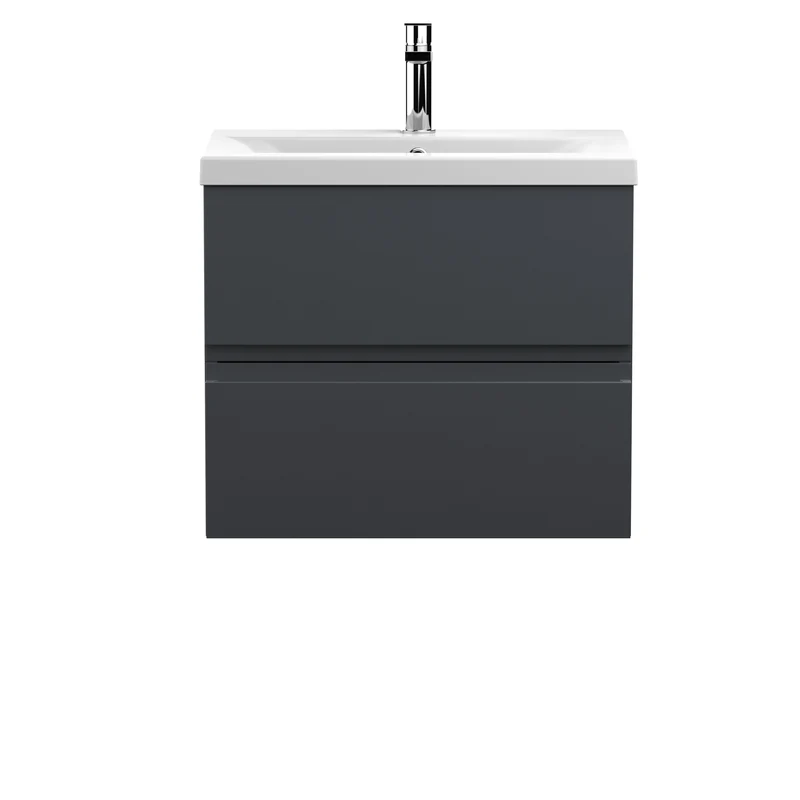 Urban 600mm Wall Hung 2 Drawer Vanity Unit & Mid Edge Ceramic Basin - Soft Black Satin