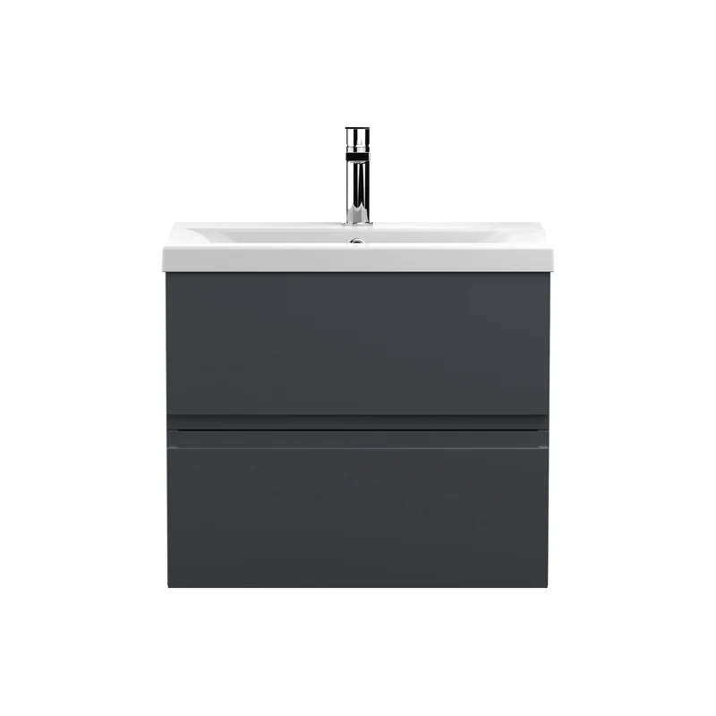 Urban 600mm Wall Hung 2 Drawer Vanity Unit & Mid Edge Ceramic Basin - Soft Black Satin