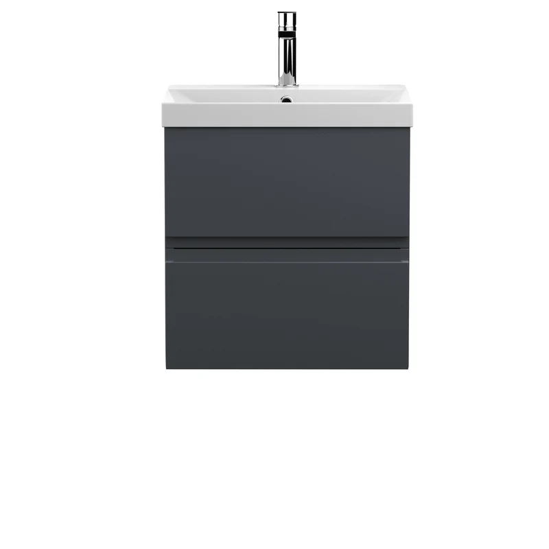 Urban 500mm Wall Hung 2 Drawer Vanity Unit & Thin Edge Ceramic Basin - Soft Black Satin