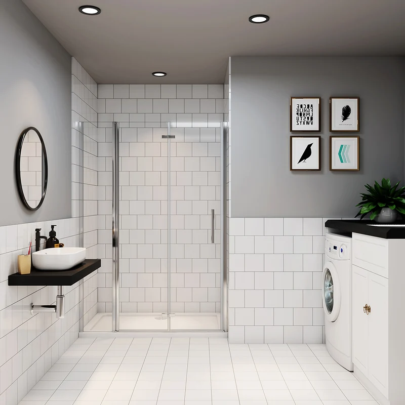 AICA porte de douche 185cm en verre anticalcaire 2 verres mobile et un verre fixé