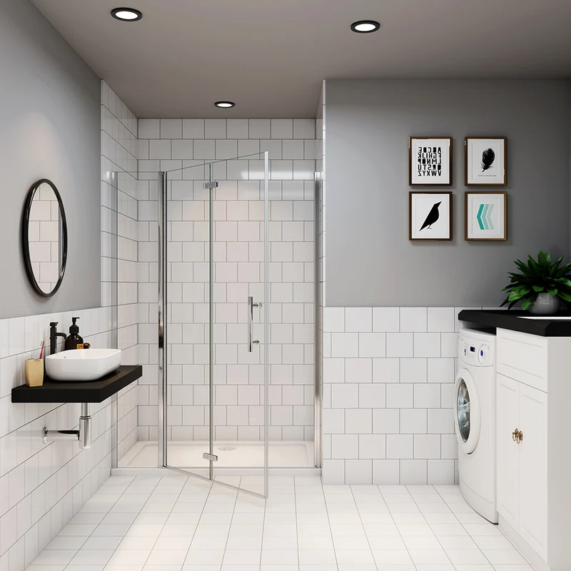 AICA porte de douche 185cm en verre anticalcaire 2 verres mobile et un verre fixé