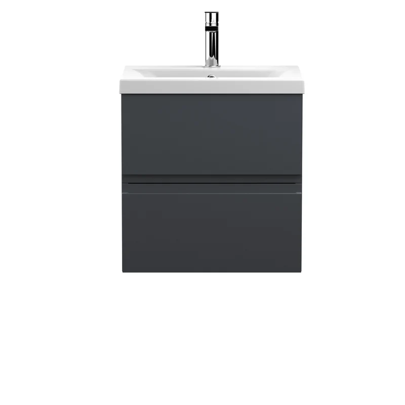 Urban 500mm Wall Hung 2 Drawer Vanity Unit & Mid Edge Ceramic Basin - Soft Black Satin