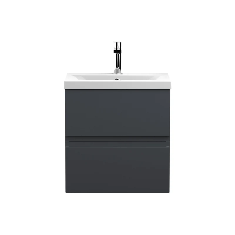 Urban 500mm Wall Hung 2 Drawer Vanity Unit & Mid Edge Ceramic Basin - Soft Black Satin