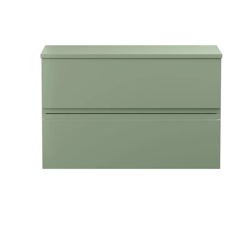 Urban 800mm Wall Hung 2 Drawer Vanity Unit & Worktop - Green Satin
