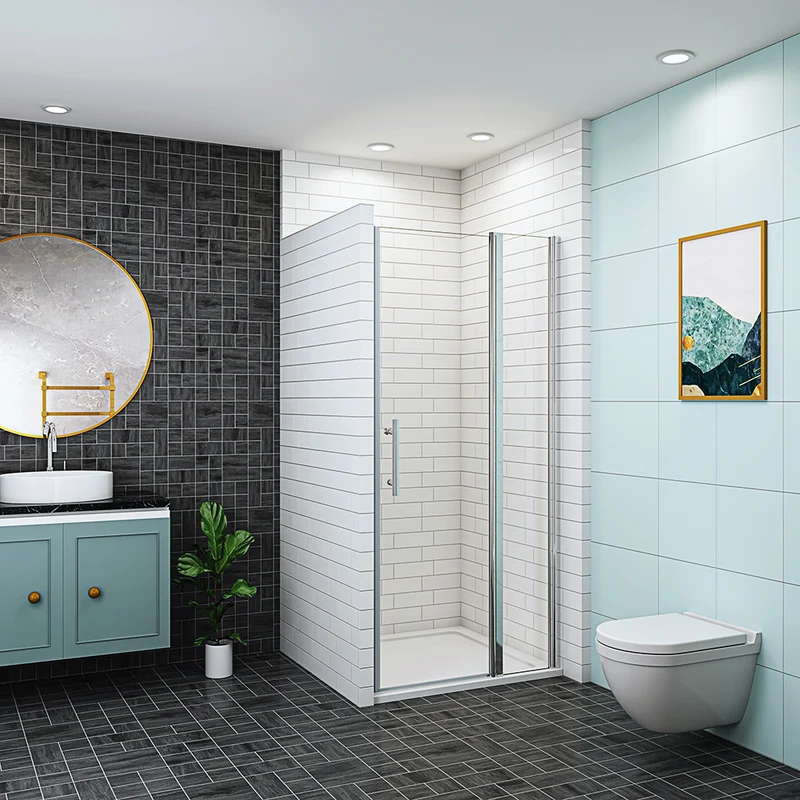 AICA porte de douche pivotante 187cm ou 197cm installation en niche verre transparent