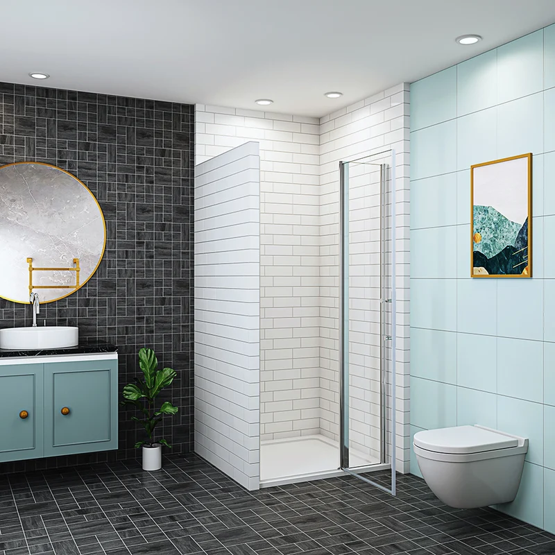 AICA porte de douche pivotante 187cm ou 197cm installation en niche verre transparent