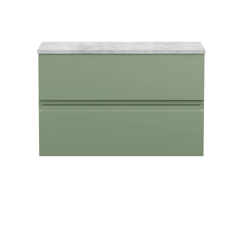 Urban 800mm Wall Hung 2 Drawer Vanity Unit & Bellato Grey Laminate Worktop - Green Satin