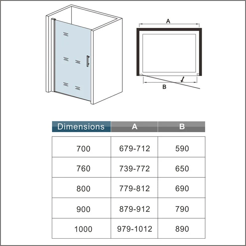 AICA porte de douche pivotante 187 ou 195cm installation en niche