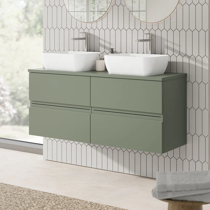 Urban 1200mm Wall Hung 4 Drawer Vanity Unit & Worktop - Green Satin