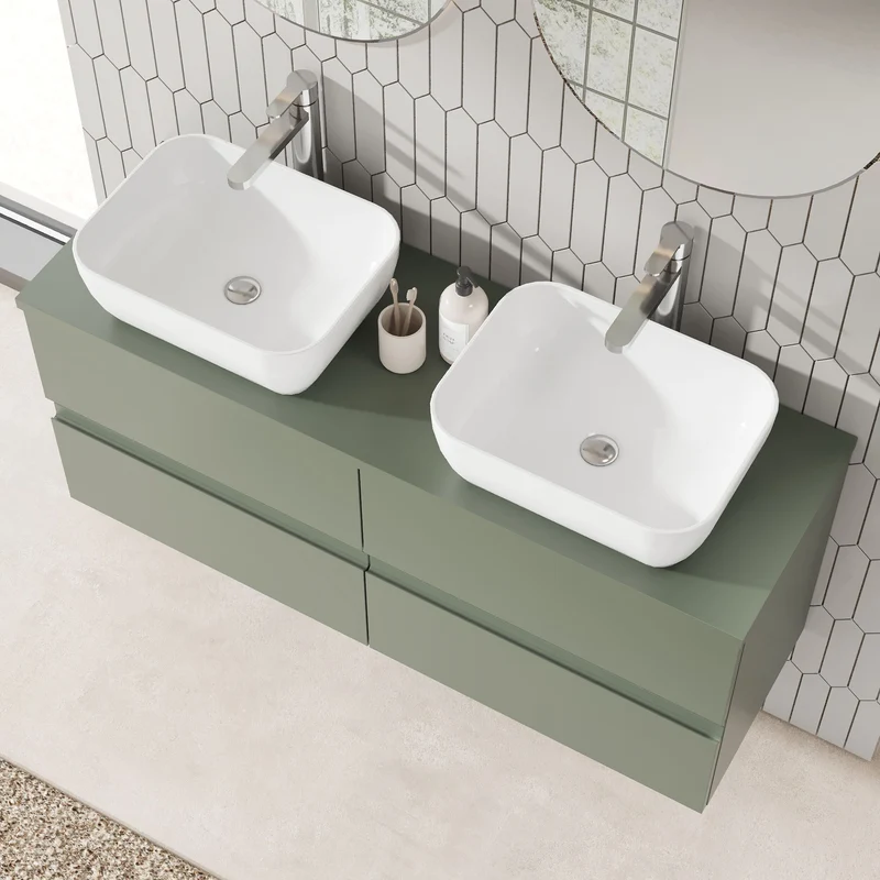 Urban 1200mm Wall Hung 4 Drawer Vanity Unit & Worktop - Green Satin