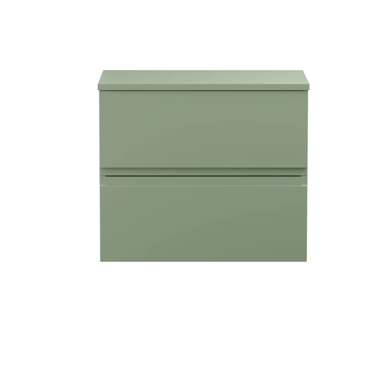 Urban 600mm Wall Hung 2 Drawer Vanity Unit & Worktop - Green Satin