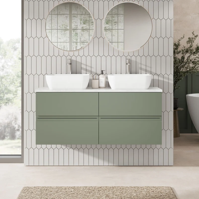 Urban 1200mm Wall Hung 4 Drawer Vanity Unit & Bellato Grey Laminate Worktop - Green Satin