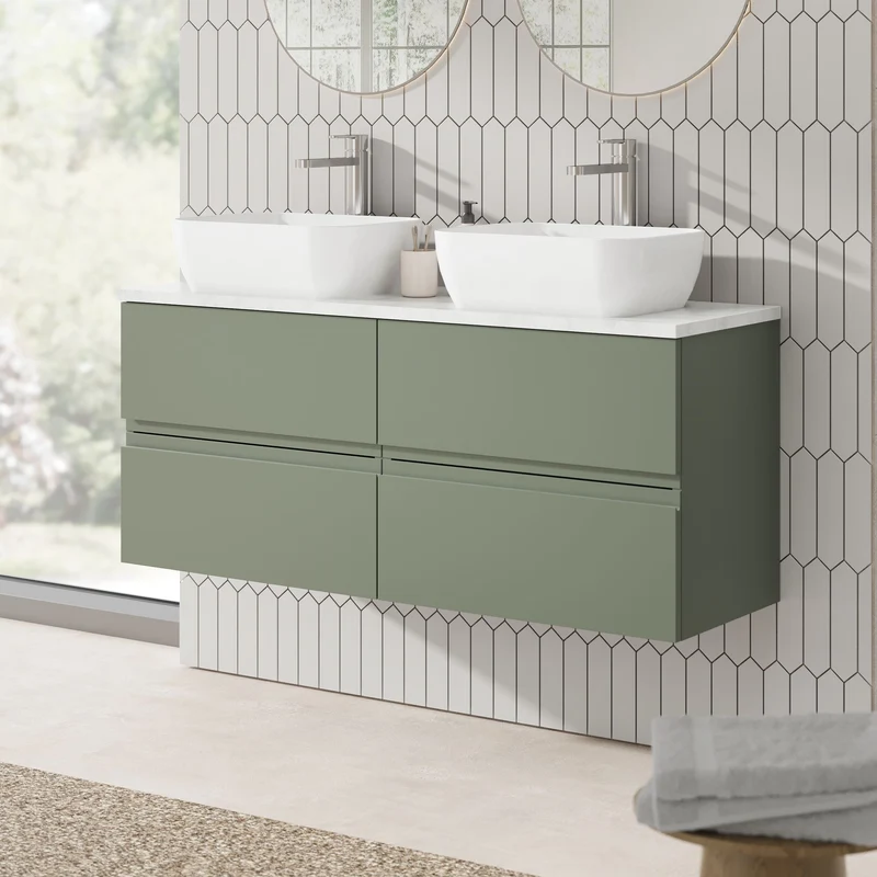 Urban 1200mm Wall Hung 4 Drawer Vanity Unit & Bellato Grey Laminate Worktop - Green Satin