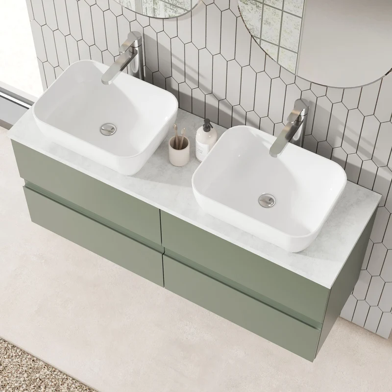 Urban 1200mm Wall Hung 4 Drawer Vanity Unit & Bellato Grey Laminate Worktop - Green Satin