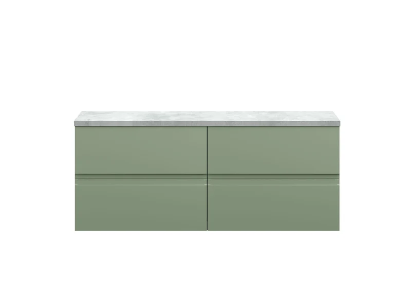 Urban 1200mm Wall Hung 4 Drawer Vanity Unit & Bellato Grey Laminate Worktop - Green Satin