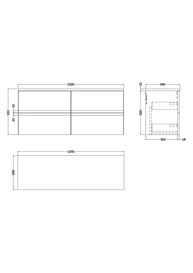 Urban 1200mm Wall Hung 4 Drawer Vanity Unit & Bellato Grey Laminate Worktop - Green Satin