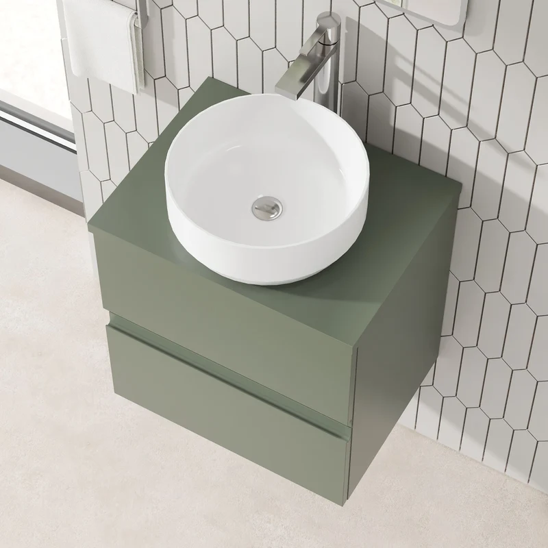 Urban 500mm Wall Hung 2 Drawer Vanity Unit & Worktop - Green Satin