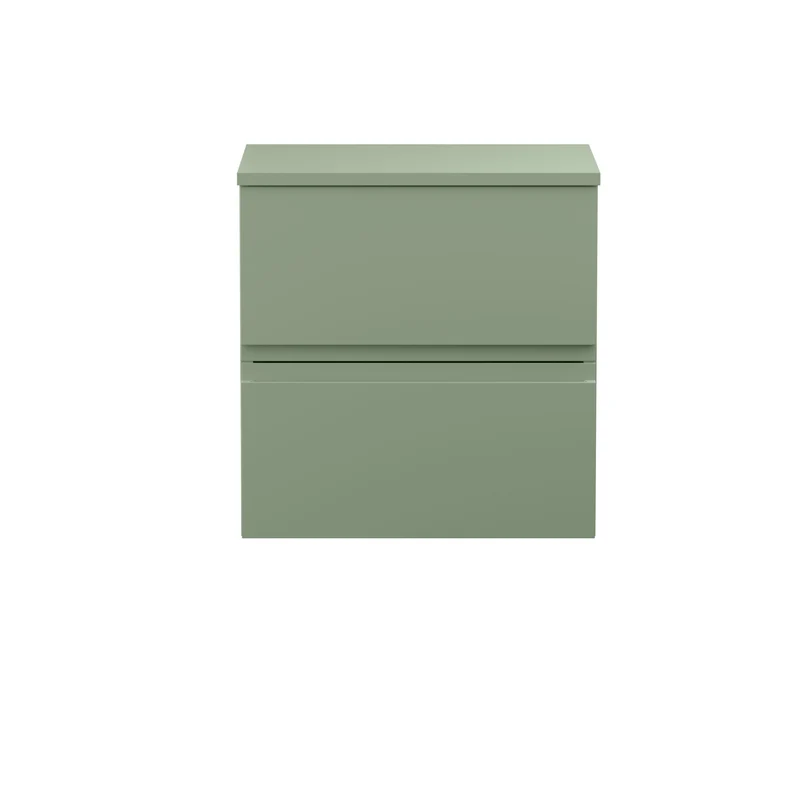 Urban 500mm Wall Hung 2 Drawer Vanity Unit & Worktop - Green Satin