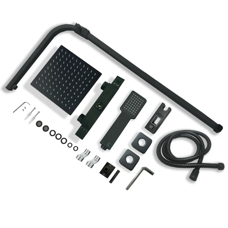 Aica Colonne de Douche Thermostatique Noir Mat 80-120cm Barre Réglable, Pommeau de Douche pour Salle de Bains