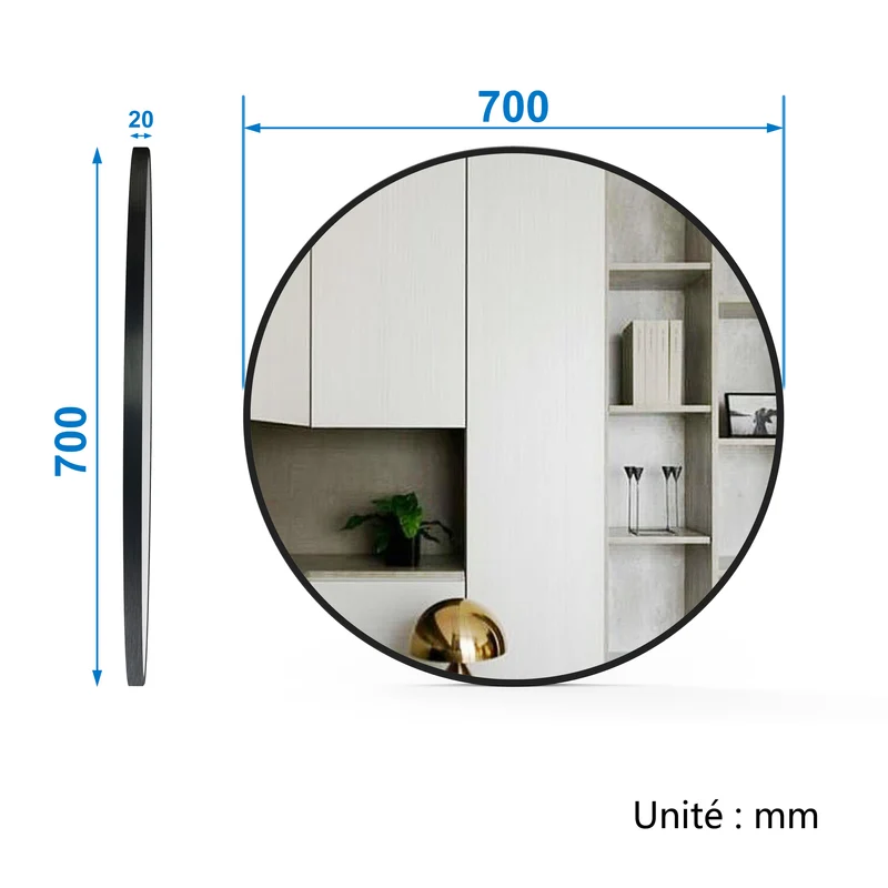 Meuble salle de bain simple vasque 80cm blanc/Anthracite/Chêne Wotan meuble acve rond miroir - Aica