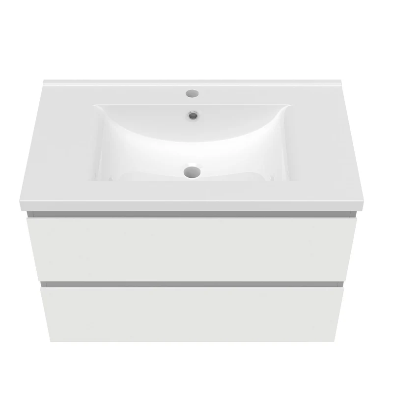Meuble salle de bain simple vasque 60cm blanc/Anthracite/Chêne Wotan meuble acve rond miroir - Aica