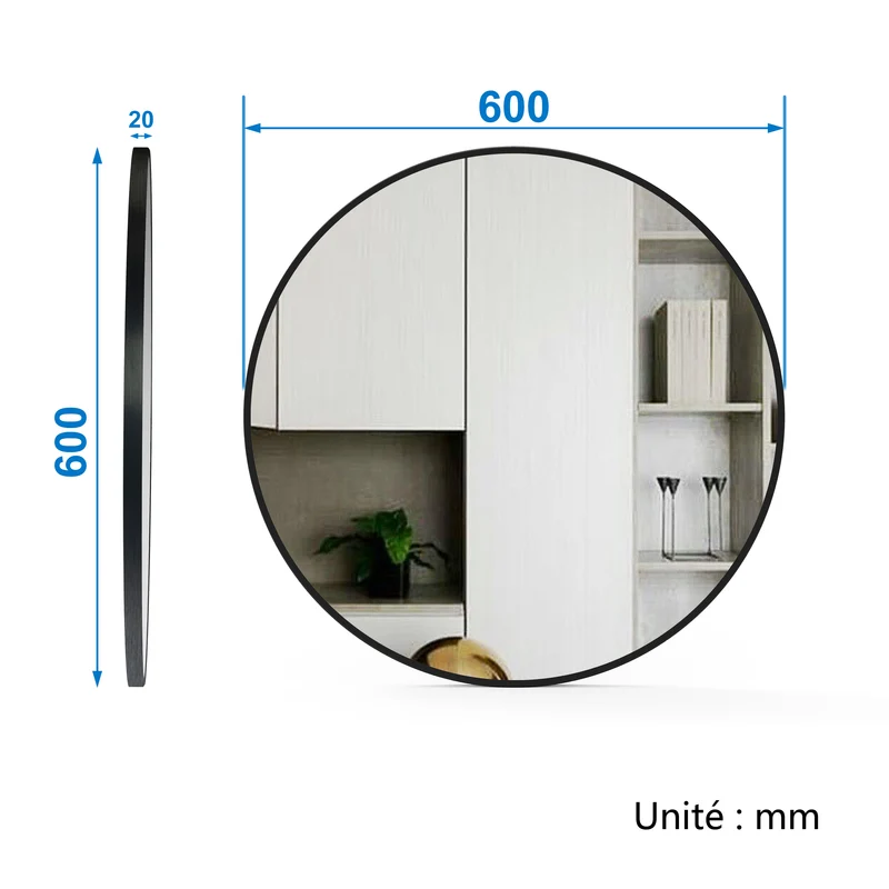 Meuble salle de bain simple vasque 60cm blanc/Anthracite/Chêne Wotan meuble acve rond miroir - Aica
