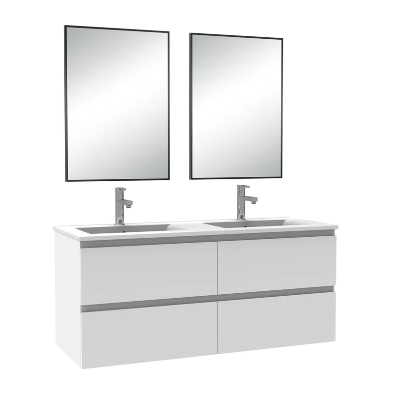 Meuble salle de bain double vasque 120cm blanc/Anthracite/Chêne Wotan meuble acve miroir - Aica