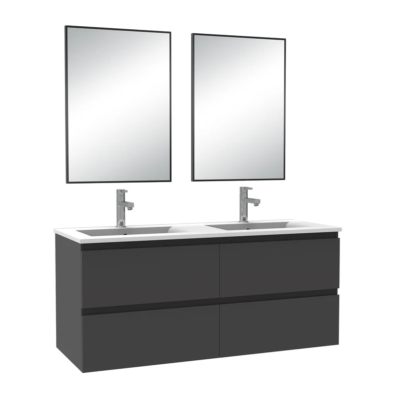 Meuble salle de bain double vasque 120cm blanc/Anthracite/Chêne Wotan meuble acve miroir - Aica