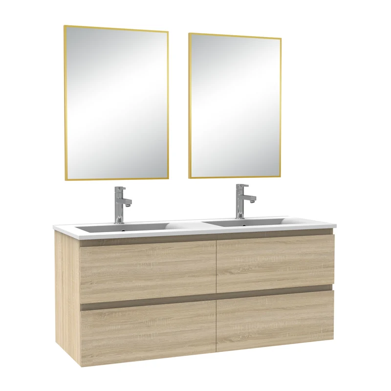 Meuble salle de bain double vasque 120cm blanc/Anthracite/Chêne Wotan meuble acve miroir - Aica