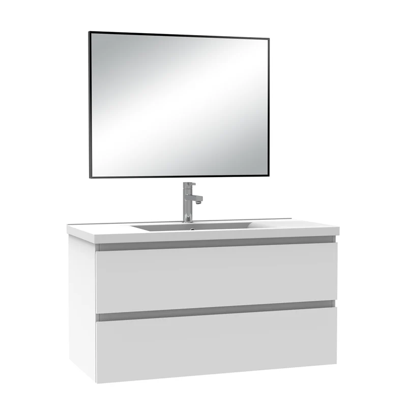 Meuble salle de bain simple vasque 100cm blanc/Anthracite/Chêne Wotan meuble acve miroir - Aica
